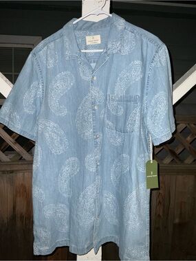 NWT Mutual Weave Indigo Paisley Short Sleeve Button-Down Shirt LT